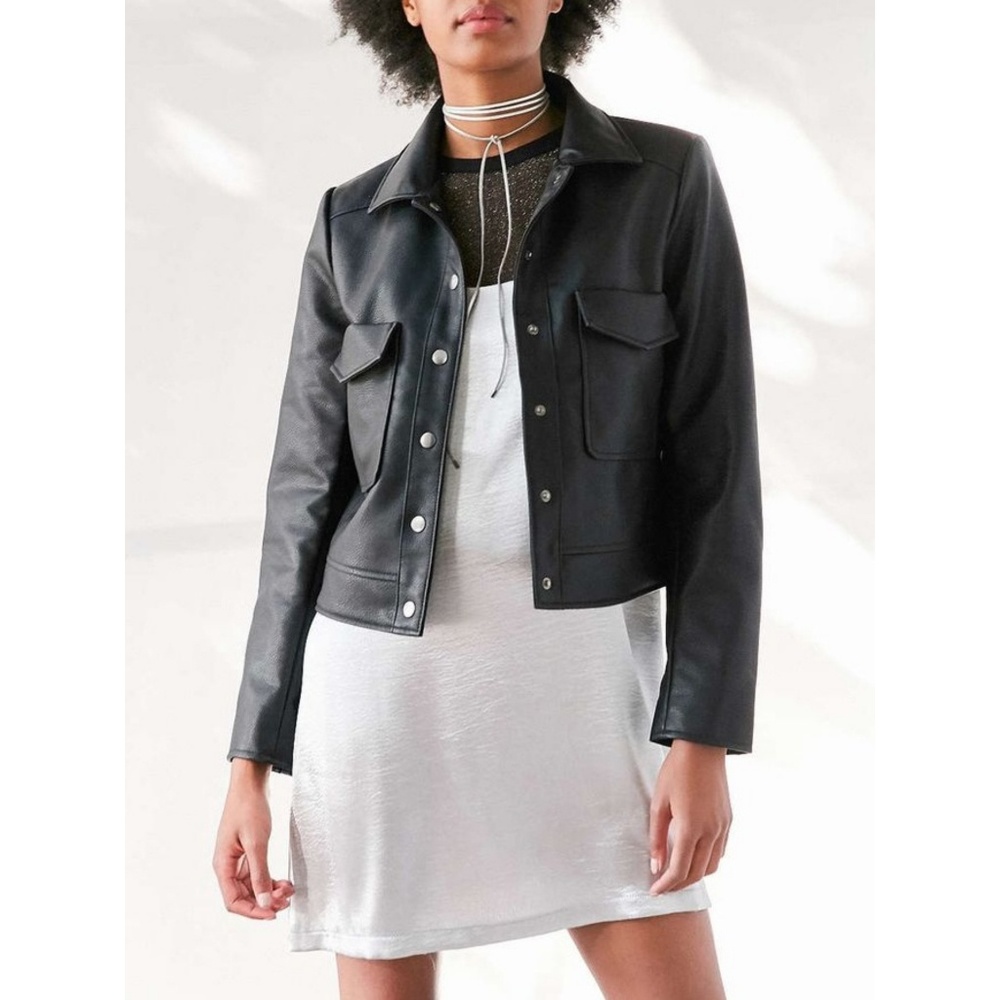 Kimchi Blue Shrunken Vegan Leather Trucker Jacket